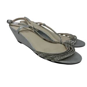 Benjamin Walk Touch Ups Wedge Heeled Sandals Womens Sz 7 Silver Rhinestones